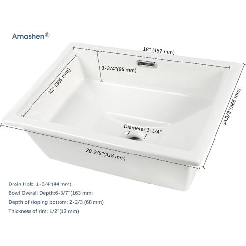 20.5 x 14.4 Self-rimming Bathroom Sink Undermount or Drop-in Ceramic Vanity Basin with Overflow (OB-15)