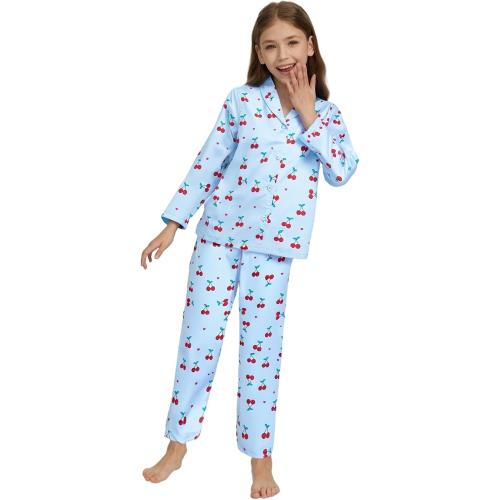 Girls Silk Satin Pyjamas Set Short Sleeve Button-Down Kids PJs Breathable Soft Nightwear Children Sleepwear Age 5-14