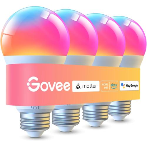 Govee LED Smart Light Bulbs, 1000LM RGBWW A19 75W E26 Base 4 Pack | Color Changing Light Bulb, Work with Matter Alexa and Google Assistant, Smart Bulbs for Bedroom, Living Room