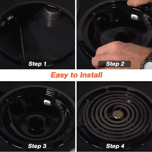 WB31M19 WB31M20 Porcelain Drip Pans by Blutoget - Compatible for GE Hotpoint Range Cooktop -Includes 3 6-Inch and 1 8-Inch Pans -4 Pack (Black Porcelain)- Stove Drip Pans for 3 Small Burners & 1 Large