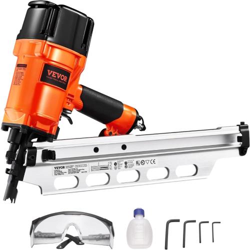 VEVOR Framing Nailer, 80-120PSI Air Nail Gun, 2 to 3-1/2 21 Degree Full Round Head Pneumatic Framing Nailer with Tool-Less Depth Adjustment & Dual Trigger Modes, Ideal for Framing Decking Flooring