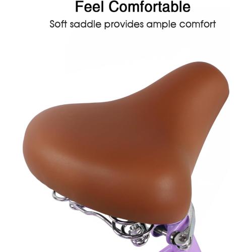 Color purple Glerc 20 24 26 Inch Beach Cruiser Bike, 6-Speed Hybrid City Bicycle for Girls Youth and Over 6 Years Old, Missy Bike with Wicker Basket & Lightweight, Multiple Colors