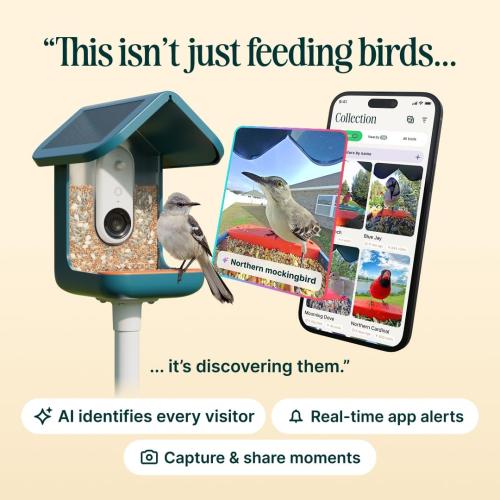 Birdbuddy PRO Solar Smart Bird Feeder with Camera - AI Bird Species Identification, 5MP Photos, 2K HD Video Live Stream Camera, Slow-Motion Video, 2.6in Focus - Blue Solar