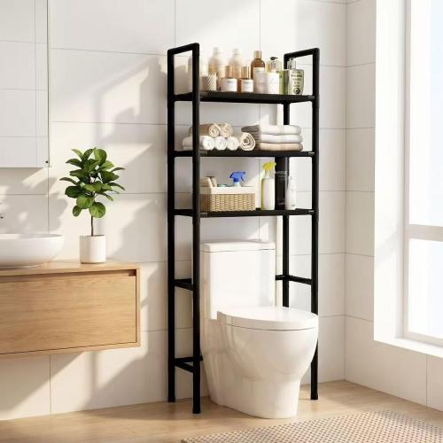 Renyqatt Over the Toilet Storage, 3-Tier Bathroom Organizer, Freestanding Above Toilet Shelf with Adjustable Feet, Space Saving, Easy Assembly, Carbon Steel Shelf, 61 H, Black