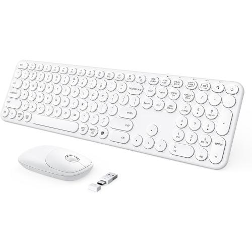 seenda Wireless Keyboard and Mouse, USB & Type C 2-in-1 Receiver, SK73-3 Full Size White Wireless Keyboard Mouse Combo, Compatible for Windows, MacBook Pro/Air, Laptop, Desktop, PC - White