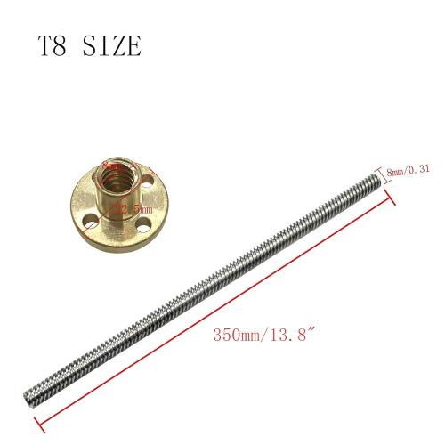 2pcs 350mm Tr8X8 Lead Screw with T8 Brass Nut for 3D Printer Machine Z Axis(Acme Thread, 2mm Pitch, 4 Start, 8mm Lead)