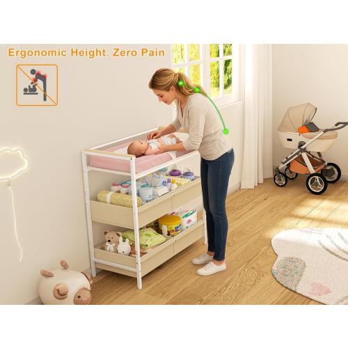Cidaziya Baby Changing Table with Safety Bumper, Sturdy Diaper Change Station with Adjustable Devider in Large Storage Bin, Nursery Dresser for for Cloth Change, Baby Furniture Diaper Organizer,White