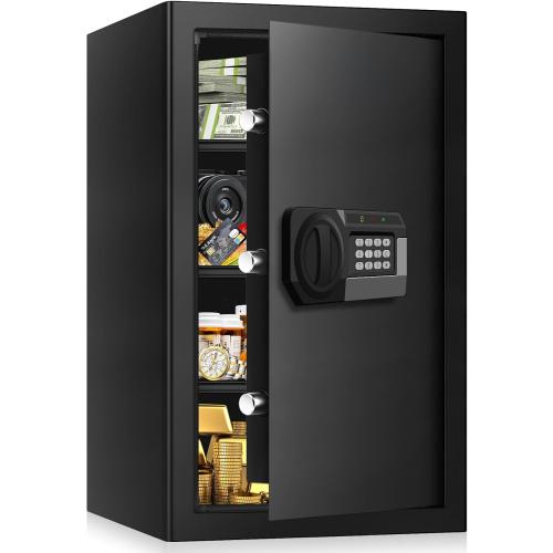 5.1 Cub Large Safes for Home Use Fire and Water Proof, Anti-theft Home Security Safe With Digital Keypad & 3 Removable Shelves and Led Light, Fireproof Safe Box for Documents Money Firearm Valuables
