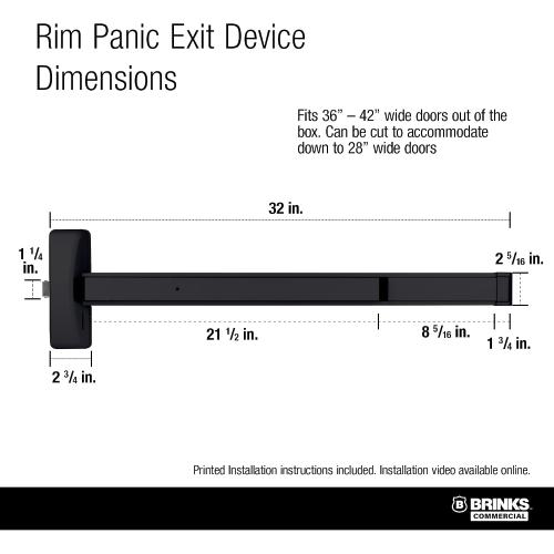 Brinks Commercial Rim Panic Exit Device, Matte Black - UL Listed Emergency Exit Hardware for Commercial Doors