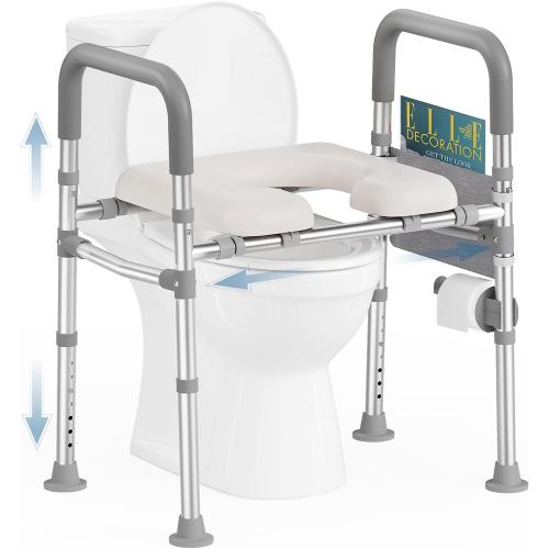 Raised Toilet Seat with Handles, 400 LBS Toilet Seat Risers for Seniors with Adjustable Height & Width, FSA HSA Eligible Handicap Elevated Toilet Riser Fit Any Toilet, Gray