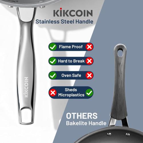 Kikcoin Non Stick Frying Pans, 3 Pack Ceramic Frying Pan for Cooking, 8 9.5 11 Inch Omelette Pans Set with Stay Cool Handle, Induction Ready, Free of PFAS PFOA PTFE, Oven/Dishwasher Safe