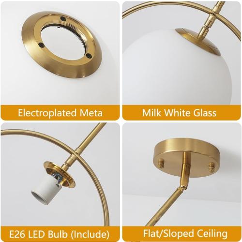 Gold Pendant Light for Kitchen Island, Brass Globe Pendant Light Fixtures,Mid Century Hanging Light Fixtures, Large Lighting with Adjustable Height for Dinning Room