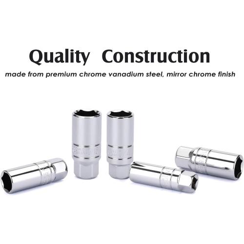 MIXPOWER 3/8-Inch Drive Spark Plug Socket Set, SAE & Metric, CR-V Steel Mirror finish, 6-Point, 5/8-Inch, 3/4-Inch, 13/16-Inch, 14mm, 18mm, 5-Piece Set