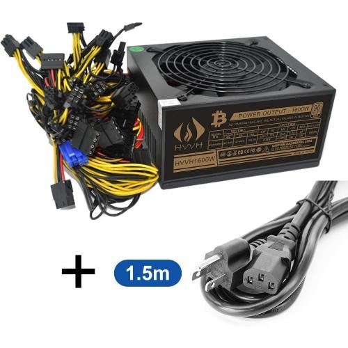 HVVH 20 4 Pin Silent Noise Reduction Miner/PC GPU ATX 1600W Power Supply 87 Plus Gold Designed for US Voltage 110V 1600w Mining ETH PSU Max Support 8 Graphics with 1.5m US Plug Adapter Cable