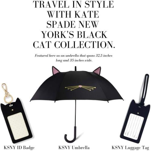 kate spade new york Large Lightweight Travel Umbrella, Black Cat
