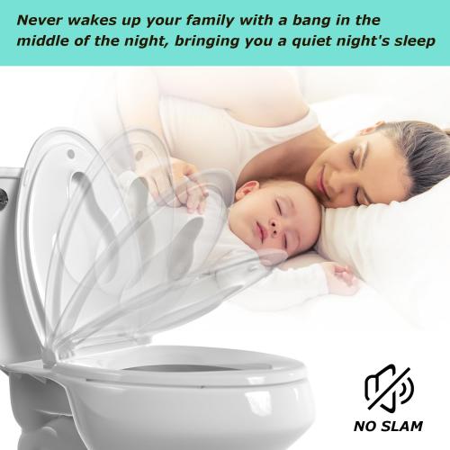 Size 18.5 Toilet Seat With Toddler Seat Built in, ELONGATED, Slow-Close, Potty Training For Kids, Easy To Install And Clean, Toddler Toilet Seat Attachment, Never Loosen, White, Oval(18.5)