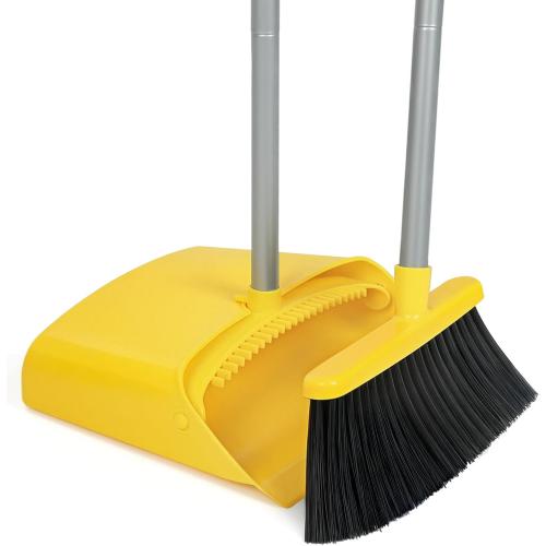 Stand Up Dustpan and Broom Set 50” Long Handle Broom with Dust Pan, with Self Cleaning Combe for Ergonomic Home Office Classroom Indoor Sweeping