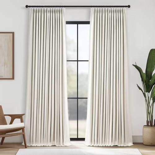 Topfinel Pinch Pleated Full Blackout Linen Curtains 84 Inch for Bedroom Living Room,Fall Natural Double Layer Linen Blended Room Darkening Pinch Pleat Drape with Hooks Rings 2 Panel 40 Wx84 L