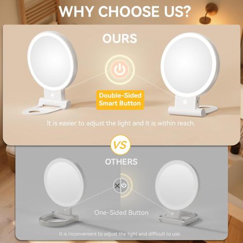 1X/30X Magnifying Mirror with Light, Double Sided Makeup Mirror with Adjustable Folding Handle, Lighted Vanity Mirror with Tweezer, Portable Tabletop Mirror for Travel Home