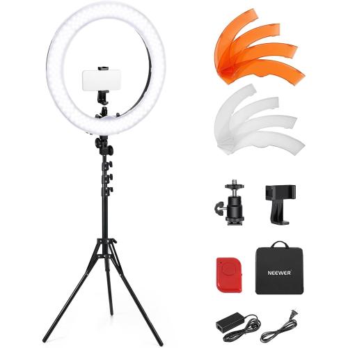 NEEWER 55W 18/45cm Ring Light Kit [New Version], 5600K Dimmable LED Ringlight Tripod Stand Phone Holder for iPhone Selfie Makeup Lash Tattoo Studio Photo Video Recording Photography Lighting, RL-18