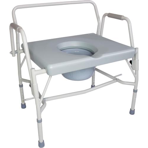 DMI Drop Arm Portable Toilet Commode, Extra-Wide Seat, 500 Pound Weight Capacity, Bucket with Lid Included, Adjustable Legs, Elderly Assistance Products, Grey