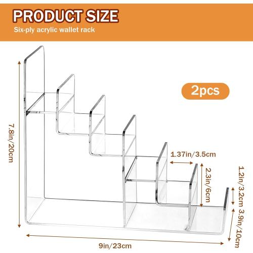 Giantree Acrylic Wallet Display Stand, 2 PCS 6 Tier Clear Purse Handbag Organizer Jewelry Riser Display Stand 7.8 Clear Multi Slot Counter Table Shelf for Cosmetic Perfume Sunglasses Handbag