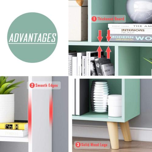 IOTXY Wooden Open Shelf Bookcase - 3-Tier Floorstanding Display Cabinet Rack with Legs, 8 Cubes Free Standing Bookshelf, Bright Blue