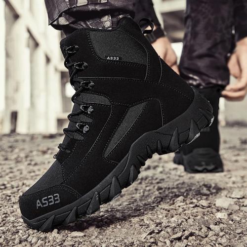 QUH Winter Snow Boots Waterproof Military Training Fur Lined Anti Slip Warm Boots Thickened Cotton Walking Ankle Boots For Man SIZE 43