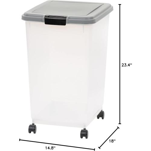 Amazon Basics Airtight Dog Food Storage Container with Scoop and Wheels, 69 QT, Gray