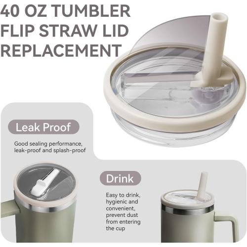 2 Pack Leak Proof Flip Straw Lid Replacement for Stanley Quencher H2.0 40 oz, Detachable Straw Spillproof, 3.6” Exact Fit, Dishwasher Safe For Stanley Cup Accessories