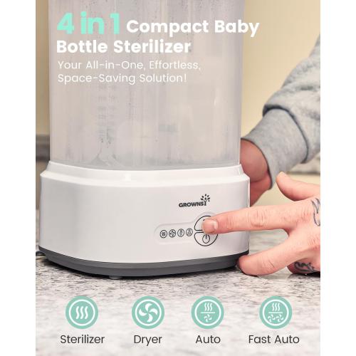 GROWNSY Bottle Sterilizer and Dryer, Compact Electric Steam Baby Bottle Sterilizer (Esterilizador de Biberones), Bottle Sanitizer for Baby Bottles, Pacifiers, Pump Parts