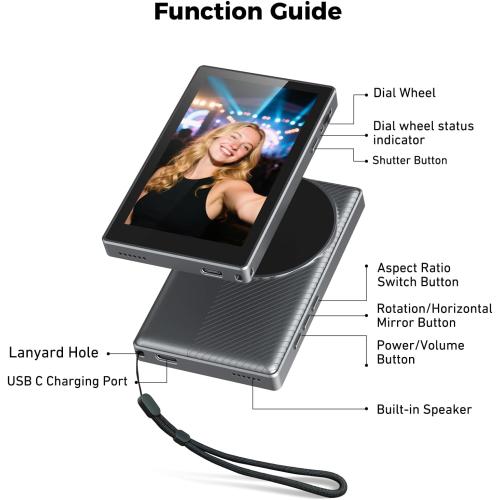 Selfie Monitor Screen for Phone with USB-C Remote Control, Magnetic Wireless Back Camera Mirroring 4K 30fps Recording, Speaker, 3 Brightness, for Vlog Live Stream(Not for iPhone17 Series&Google Pixel)