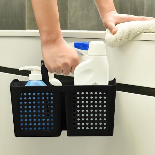 BLACK Portable Shower Caddy Basket with Compartments, Plastic Divided Cleaning Caddy Organizer Storage Tote with Handle for Bathroom, College, Dorm Room Essentials, Black