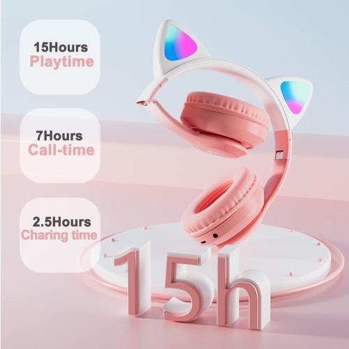Kids Headphones for School, Kid Bluetooth Wireless Cat Ear Headphones with Microphone, Over Ear Headphones for Kids Teens Adults (Pink Pro)