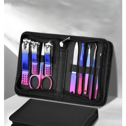 9 Pcs Nail Clippers Set Fingernail and Toenail Clipper Cutters Manicure Pedicure Kit Stainless Steel Professional Grooming Kits Nail Care Tools with Portable Travel Case,Dazzling Color