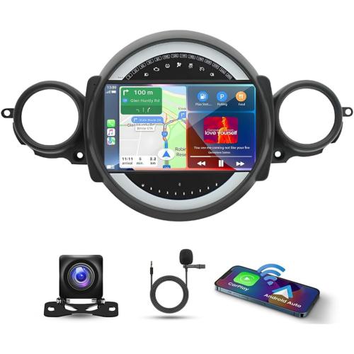 Size 9 Inch Android 13 Car Stereo for Mini Cooper R56 2007-2014, Double Din Touch Screen Car Radio Receiver Head Unit with CarPlay Android Auto Wireless GPS/FM/WiFi/SWC/AHD Backup Camera Mic, 2 32G