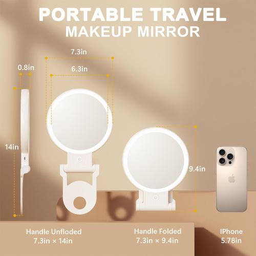1X/30X Magnifying Mirror with Light, Double Sided Makeup Mirror with Adjustable Folding Handle, Lighted Vanity Mirror with Tweezer, Portable Tabletop Mirror for Travel Home