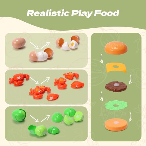 CUTE STONE 51-Piece Mini Play Kitchen Accessories for Kids, Pretend Cooking Playset with Pots, Pans, Utensils, Cutting Fun Fruits & Veggies, Learning Gift for Toddlers, Girls & Boys