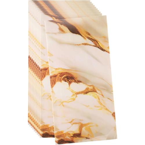 30pcs Peel and Stick Wall Panels 23.6 x 11.8 Skin Feel Brick Wallpapers (19.4 Sq. Ft. / 1.8 Sq.m. Coverage) Marble Tiles Adhesive Backsplash, White Gold