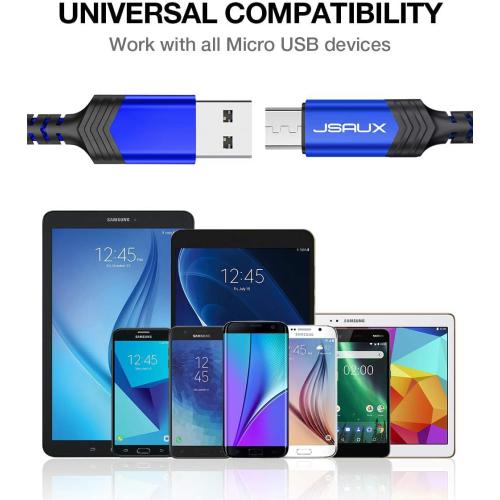 JSAUX Micro USB Cable for Android, (2-Pack 6.6FT) Kindle Charger Cord Replacement, Nylon Braided USB Micro Charging Cable Compatible with Galaxy S7 S6 J7 Edge Note 5, Kindle, MP3-Blue