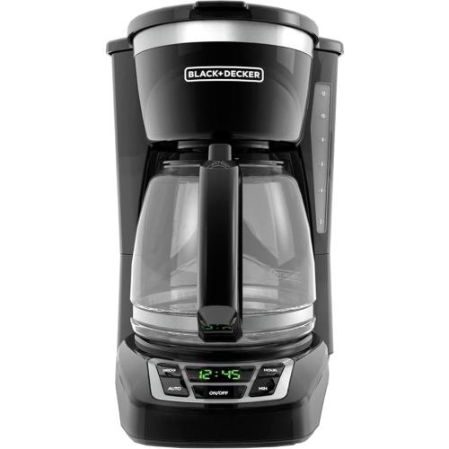 BLACK DECKER 12-Cup Digital Coffee Maker, Programmable, Washable Basket Filter, Sneak-A-Cup, Auto Brew, Water Window, Keep Hot Plate, Black