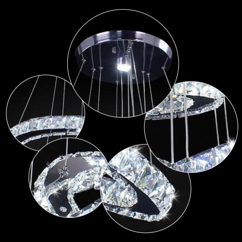 Silver With 4r Cool White LED Chandeliers, Modern Crystal Chandelier Dining Room Living Room LED Ceiling Pendant Light 4 Rings Adjustable Stainless Steel Contemporary Chandeliers (4r Cool White)