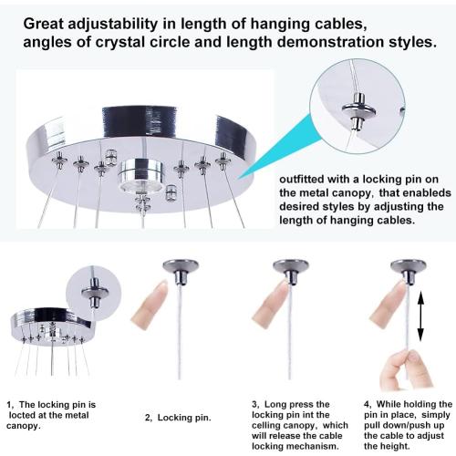 Silver With 4r Cool White LED Chandeliers, Modern Crystal Chandelier Dining Room Living Room LED Ceiling Pendant Light 4 Rings Adjustable Stainless Steel Contemporary Chandeliers (4r Cool White)