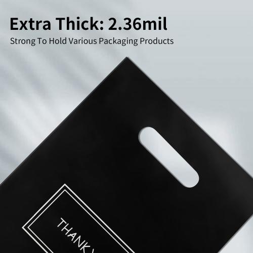 MelonArt Thank You Bags for Small Business, 200pcs Black Plastic Retail Bags Merchandise Bags with Handles Bulk Large Reusable Shopping Boutique Bags 8x12 and 12x15 for Stores Clothes Supplies(Black)