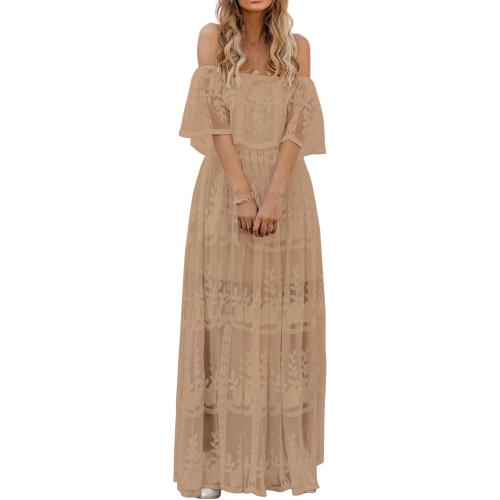 Size M Women's Casual Off Shoulder Lace Maxi Dress Boho White Bridesmaid Wedding Evening Party Dresses