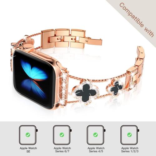 Musk-MSKR Diamond Metal Bands Add Sparkle to Your Watch For Apple Watch Series 11/10/9/8/7/6/5/4/3/2/SE/Ultra Clover Simple and Stylish Compatible with 38mm40mm41mm42mm44mm45mm 46mm49mm Women's Wear