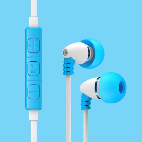 LilGadgets BestBuds Kids Earbuds for School - Safe & Comfortable, Volume Limited, Wired in-Ear Kids Ear Buds with an in-Line Microphone, Travel Case, and Splitter - Blue