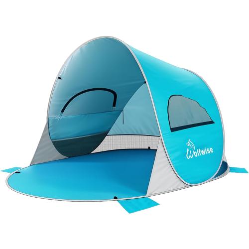 Wolfwise Pop up Beach Tent Sun Shelter with UPF50  UV Protection, Instant Easy Setup Popup Beach Shade Canopy for 3 Person, Portable & Foldable with Carring Bag, 87 ×57×47 in, Blue