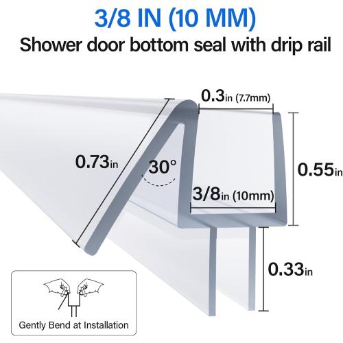 Yecaye 3 Pack 3/8 x 39 Shower Door Bottom Seal,Shower Door Sweep,Frameless Glass Seal Strip,Stop Leaks and Create a Water Barrier, Water Guard 10MM