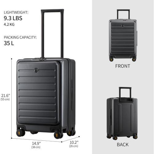 LEVEL8 Carry On Luggage with Compartment, 20 Inch Lightweight Hard Shell Rolling Suitcase with Wheels Airline Approved with Front Pocket, Double Tsa Locks, Grey